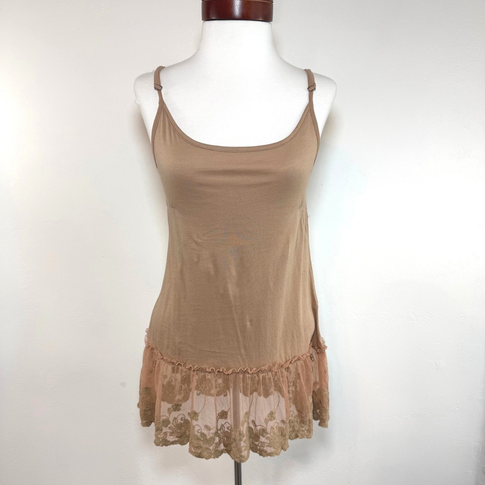 Twill Twenty Two Lace Hem‎ Cami Tank Brown Boho Coquette Fairy Grunge Y2K S